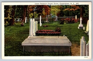 James Fenimore Cooper Grave, Cooperstown New York, Vintage Leinen Postkarte - Bild 1 von 2