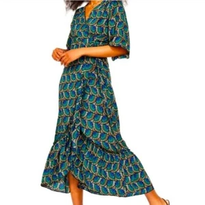 Silk & Salt Journey Maxi Wickelkleid Gr. S African Peacock Neu mit Etikett V-Ausschnitt Print - Bild 1 von 12