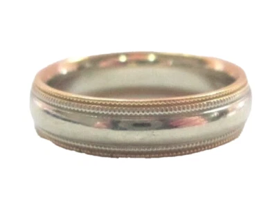 Alianza de boda L@@K doble milgrain sólido oro amarillo y blanco de 14K talla 9,75 HOMBRE Foto 1 de 4