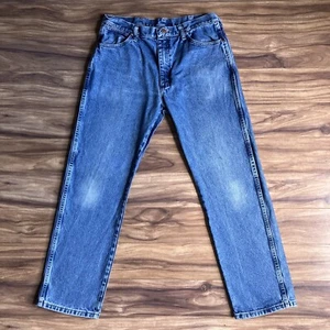 Wrangler Jeans Mens 35x32 Blue Cowboy Cut Original Fit Light Wash Distressed - Picture 1 of 13