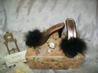 Vintage Boudoir Heel Slippers w Beautiful Black Feathers NEW & Vintage Sz 8.5