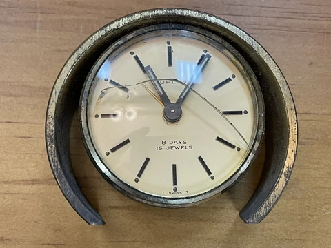 Vintage Türler 8 Days 15 Jewels Clock/Watch Works Needs New Crystal Cover