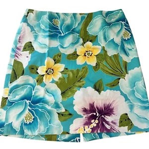 Minifalda Jones New York Mujer Azul Tropical Hawaiana Floral Talla 8 Elástica - Imagen 1 de 7