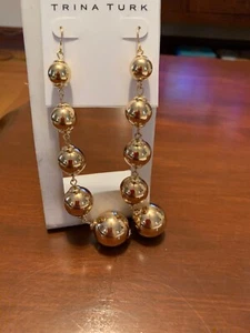 NWT Trina Turk In Bloom Gold Tone Graduates Ball Dangle Earring 4.5” A65 - Picture 1 of 6
