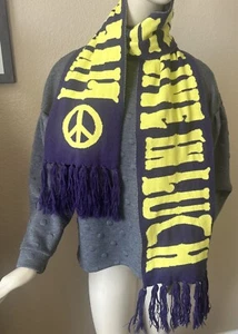 Vintage Lucky Brand Scarf Live In Love Live In Peace & Luck Tassels Hippie Boho - Picture 1 of 7
