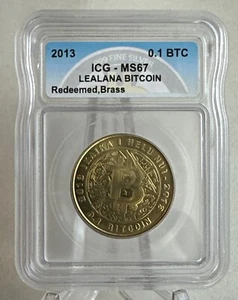 2013 Lea lana Brass 0.1 Bit Coin ICG MS67 -Redeemed-Holo&Key Inc/ Casascius BTCC - Picture 1 of 5