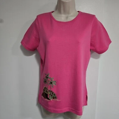Marisa Christina Knitworks Size Small Pink Beaded Tropical Short Sleeve Top EUC - Image 1 of 4
