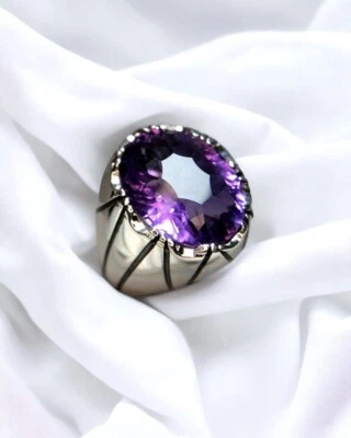 Anillo de amatista oscura para hombre y mujer de plata 925 banda de amatista natural piedra de nacimiento de febrero Foto 1 de 4