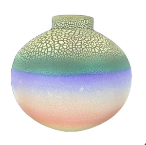 Gorgeous 10" Round Multi-Colored Art Clay Pottery Vase - Artist Signed - Picture 1 of 6