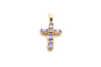 Colgante Cruz Diamante Iolita Oro Amarillo 14k I7 Foto 1 de 4