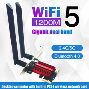 WiFi 5 PCI-E Wireless/Bluetooth Adapter AC1200 Network Card Dual Band 2.4G/5GHz - Picture 1 of 14