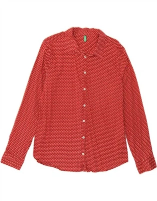 Camisa Benetton Mujer Patrón Abstracto Reino Unido 16 Grande Rojo Algodón YR07 Foto 1 de 4