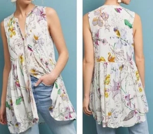 Anthropologie Nia Tunic Top Size:M Sleeveless Button-Front Floral Rayon Boho - Picture 1 of 15
