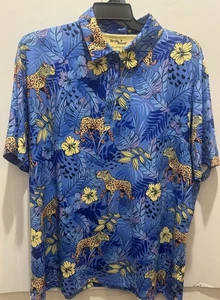 Birdie Bound Novelty Print Golf Polo Shirt, Men's Size 3XL Cheetah Blue - Picture 1 of 8