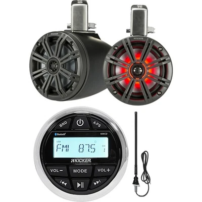 Kicker Marine-Grade Receiver - 2 Kicker 6.5" Speaker Systems (C) - Radio Antenna - Image 1 of 4