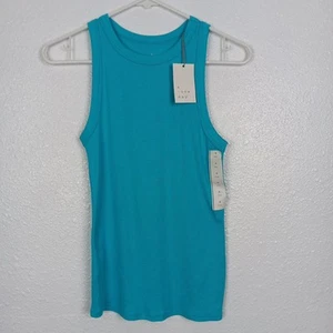 A New Day Tank Top Aqua Ribbed Sleeveless Fitted Womens Medium NWT - Picture 1 of 7