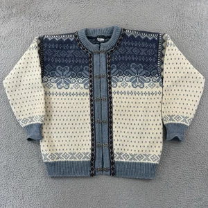 Vintage Dale of Norway Sweater Mens Large Blue Wool Nordic 90s Cardigan Knit - Picture 1 of 12