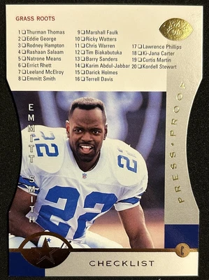 Emmitt Smith 1996 Donruss Grass Roots Die-Cut Checklist Press Proof SP #190 HOF - Image 1 of 2