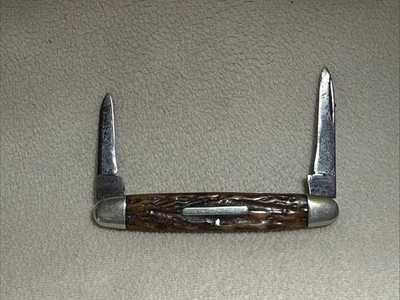 RARE early Vintage Cattaraugus 22559 2 Blade Pen jigged bone Handles-#km - Image 1 of 4