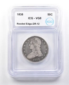 1838 Capped Bust Half Dollar Reeded Edge GR-12 VG8 ICG *3093 - Picture 1 of 3