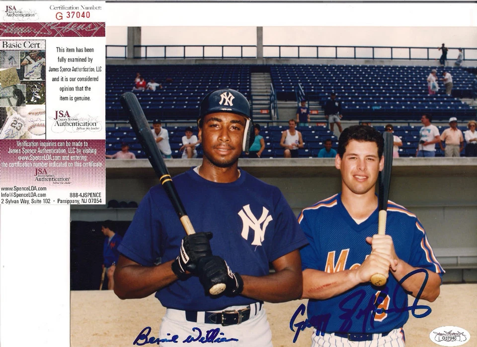 FOTO 8X10 FIRMADA POR BERNIE WILLIAMS NEW YORK YANKEES & GREG JEFFERIES NY MET CON JSA Foto 1 de 1