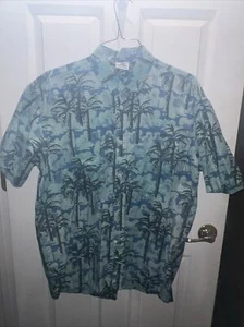 Rum Reggae Herren Hemd blau/grün Palmen Knopfleiste Größe L - Bild 1 von 6