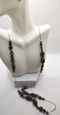 Dabby Reid Beaded Black Translucent Green Beaded Boho Chic Gold Toned Necklace - Image 1 of 4