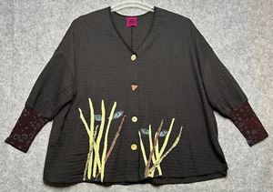 JG's Mad Lab Top Womens Small Medium Black Waffle Oversize Eyes Art to Wear USA - Picture 1 of 21