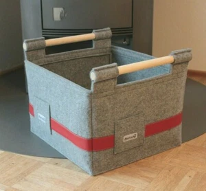 Designer Holzkorb Filzkorb Kaminkorb Filz Leder Hellrot Kaminholzkorb Pelletkorb - Bild 1 von 4