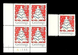 1990 Plate Block & Single 2515! Mint MNH US Stamps! Christmas Tree! BV $5.85 - Picture 1 of 1