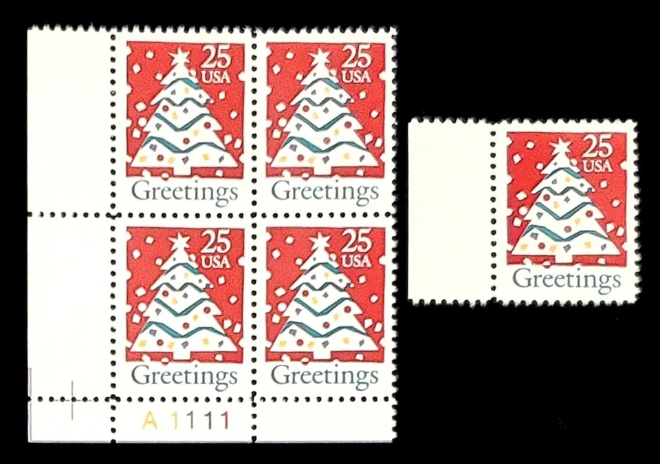 1990 Plate Block & Single 2515! Mint MNH US Stamps! Christmas Tree! BV $5.85 - Image 1 of 1