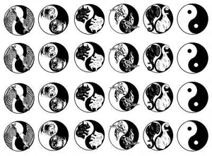 Yin Yang African Animals 24 pcs 1 Inch Black Fused Glass Decals - Picture 1 of 1