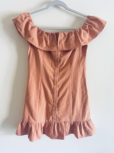 VETEMENTS Lush Clothing Mini Abito Stampa Gingham Spalle Scoperte Plaid Bottoni Taglia S