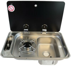 Cocina + Fregadero 1 Fuegos Can FL1323 530x340 Seno Derecha Tapa Gas Camper - Imagen 1 de 3