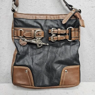 CHAPS by Ralph Lauren Horsebit Negro Marrón Bandolera Bolso de Hombro Cartera EC! Foto 1 de 4