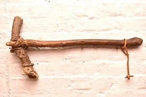 Antique Native American Indian Plains carved Wood W ANTLER war club Axe Tomahaw - Picture 1 of 12