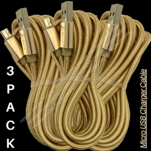 3Pcs Micro USB Cable 10Ft Fast Charger Data Sync Cord For Samsung HTC Android LG - Picture 1 of 8