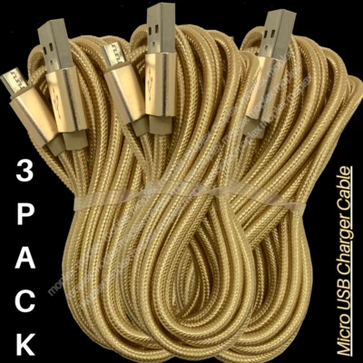 3Pcs Micro USB Cable 10Ft Fast Charger Data Sync Cord For Samsung HTC Android LG - Image 1 of 4