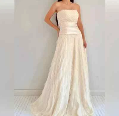Sue Wong Cream Ivory Evening Dress Gown Long Wedding 12 Cream Off White Designer - Image 1 of 4