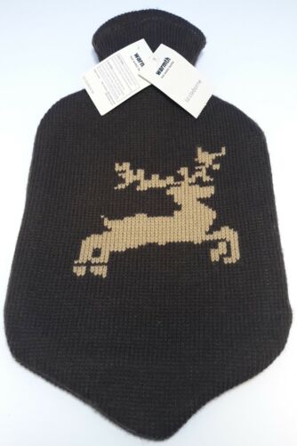 Liz Claiborne Reindeer Brown Acrylic Knitted Cover Bag & Hot Water Bottle 