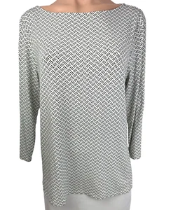 J. Jill Size M Knit Pullover Top White w Black Design 3/4 Sleeve Rayon Blend - Picture 1 of 5