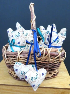 Very Cute BASKET of KITTENS Set of Four Homespun Kittens in Wicker Basket EUC - Picture 1 of 6