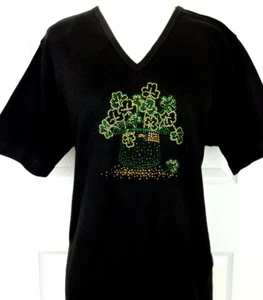 S M L XL Manga Corta o 3/4 Top Estrás Bling Día de San Patricio Trébol Sombrero - Imagen 1 de 8