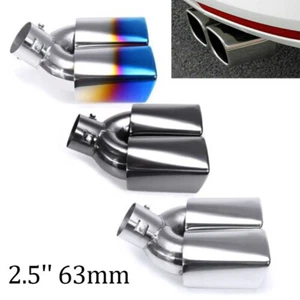 2.5'' 63mm Dual Pipe Universal Car Exhaust Tip Throat Muffler End Pipe Chrome h - Picture 1 of 16