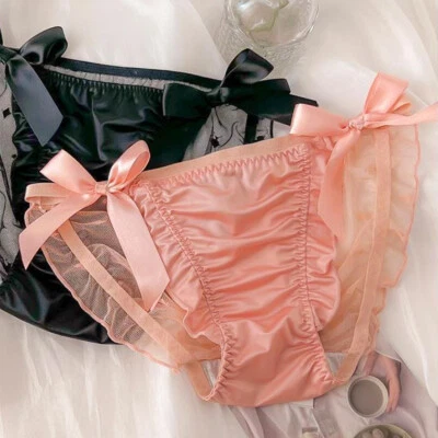5 Packs Lot Sexy Womens Satin Panties Bow Full Briefs Sheer Underwear Lingeries - Image 1 of 4