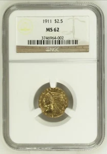 1911 GOLD $2 1/2 GOLD INDIAN QUARTER EAGLE NGC MS62 - Picture 1 of 8