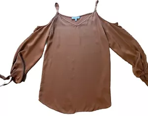 Classiques Entier Women's Peasant Top Silk Cold Shoulder V-Neck Boho Brown Small - Picture 1 of 6