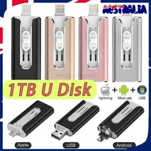 32G-1TB USB Flash Drive 256GB U Disk 3 in 1 Storage Memory Stick For iPhone iPad - Picture 1 of 16