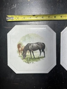 X2 Vintage Decorative Ceramic Tile Trivet - 8x8 Horses, Deers / Fawn, Brown - Picture 1 of 7