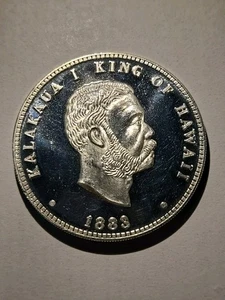 Rare Royal Hawaiian Mint 1883-1981 épreuve dollar argent KING KALAKAUA - Photo 1/2